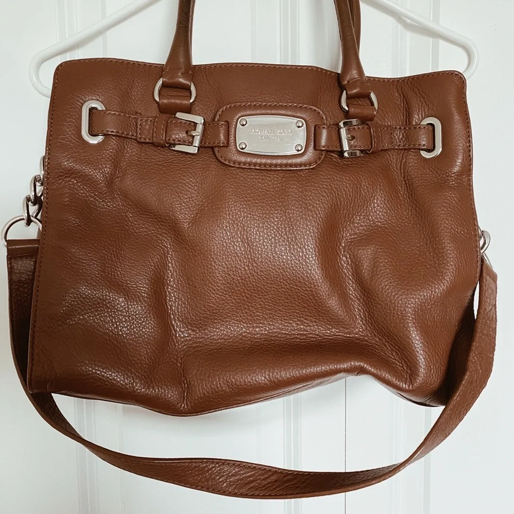Michael Kors Brown Soft Leather Satchel Purse Medium Size Silver Hardware